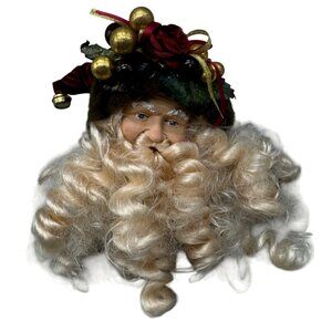 Vintage Christmas Santa Claus Ornament With Velvet Hat & Gold Accents READ